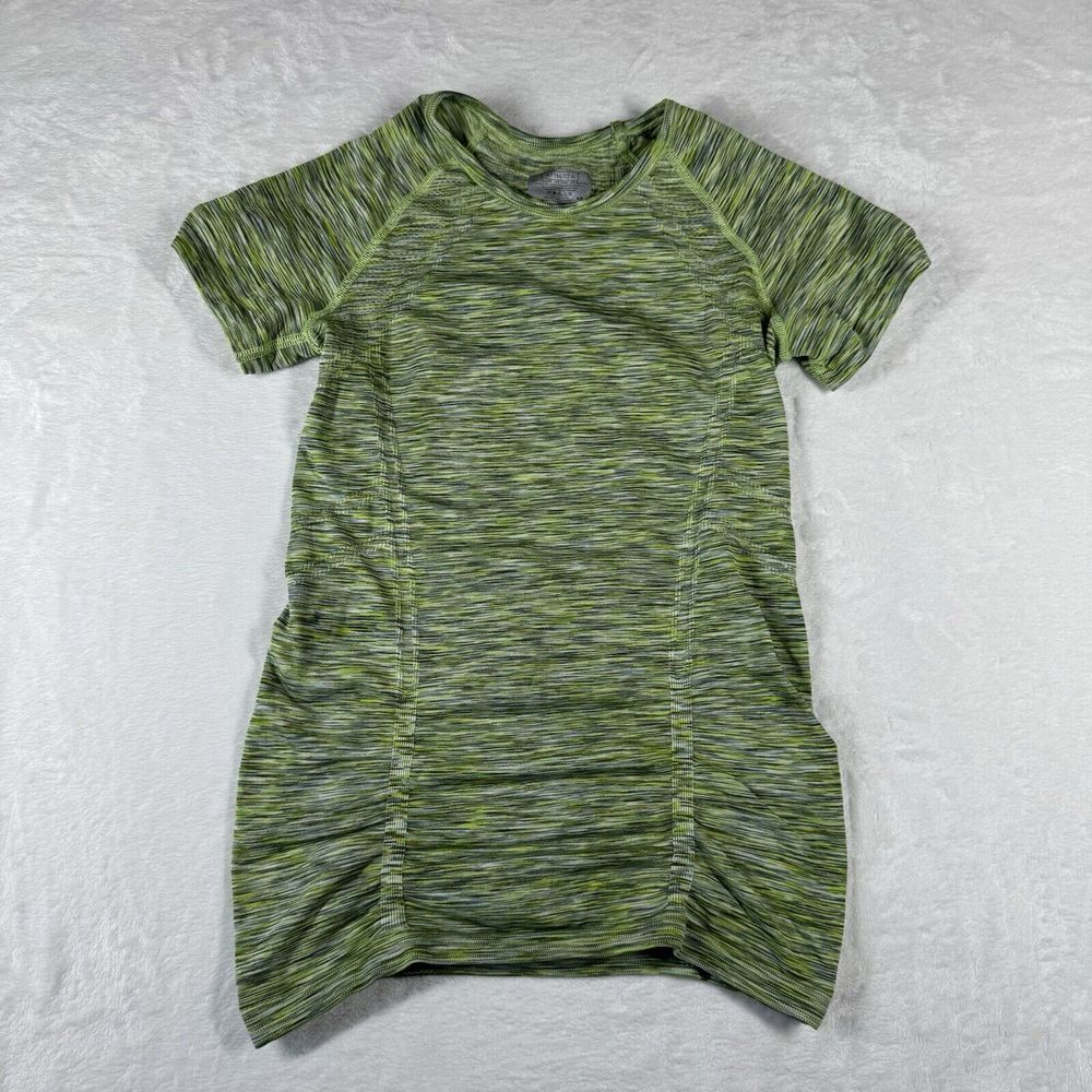 Athleta Fastest Track Seamless Shirt Women's XS Green Ruched Athletic Gym EUC
